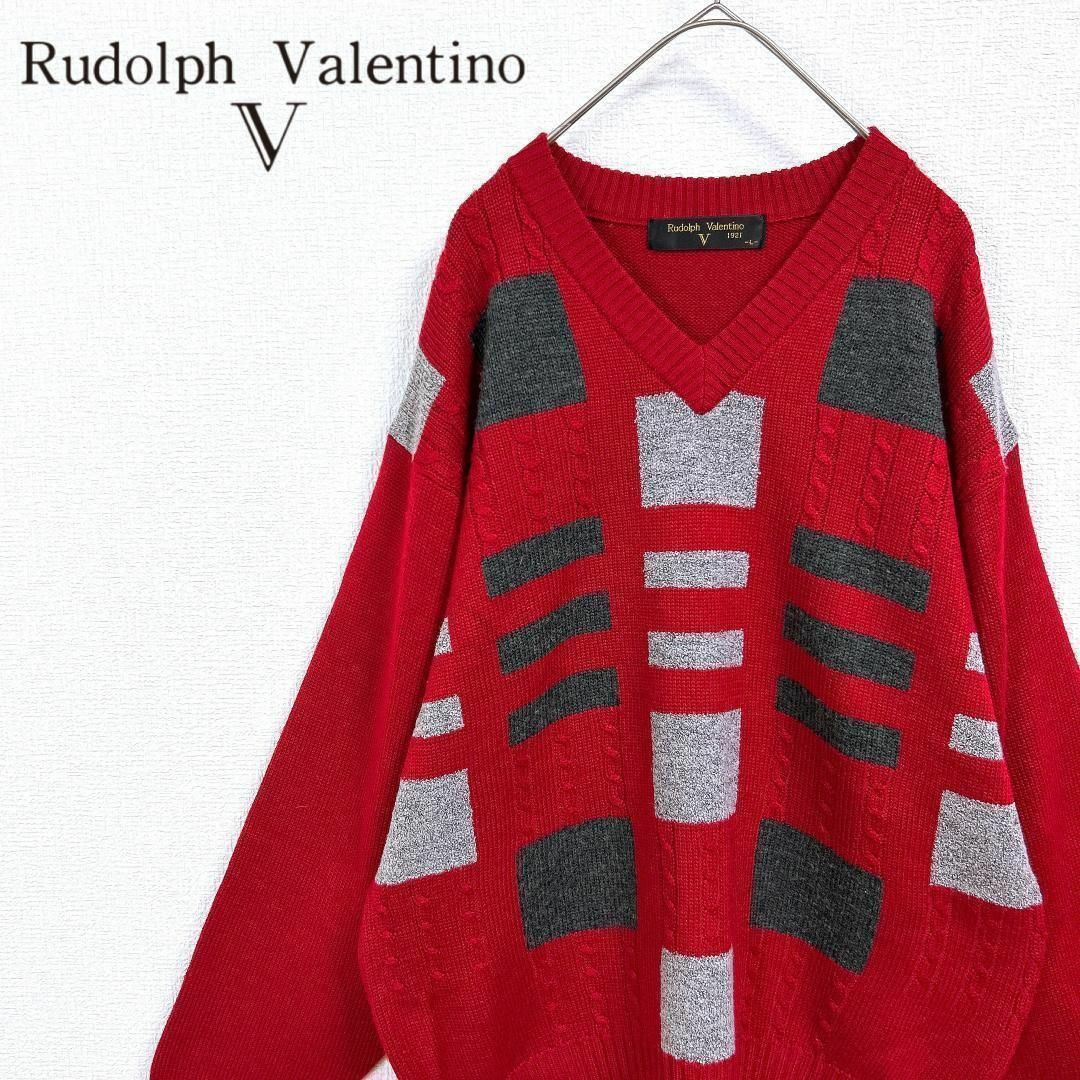 Rudolph Valentino(ルドルフヴァレンチノ)の□Rudolph Valentino 1921 ニット 長袖 レッド Vネック レディースのトップス(その他)の商品写真