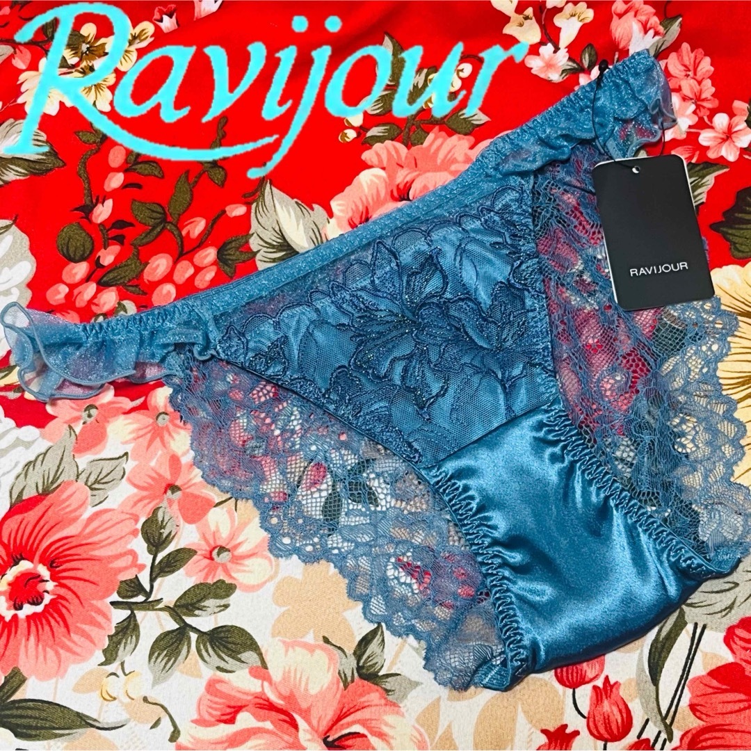 Ravijour(ラヴィジュール)の★Ravijour★サイドフリルフルバックショーツ★サテンレース★ラメ糸フラワー レディースの下着/アンダーウェア(ショーツ)の商品写真