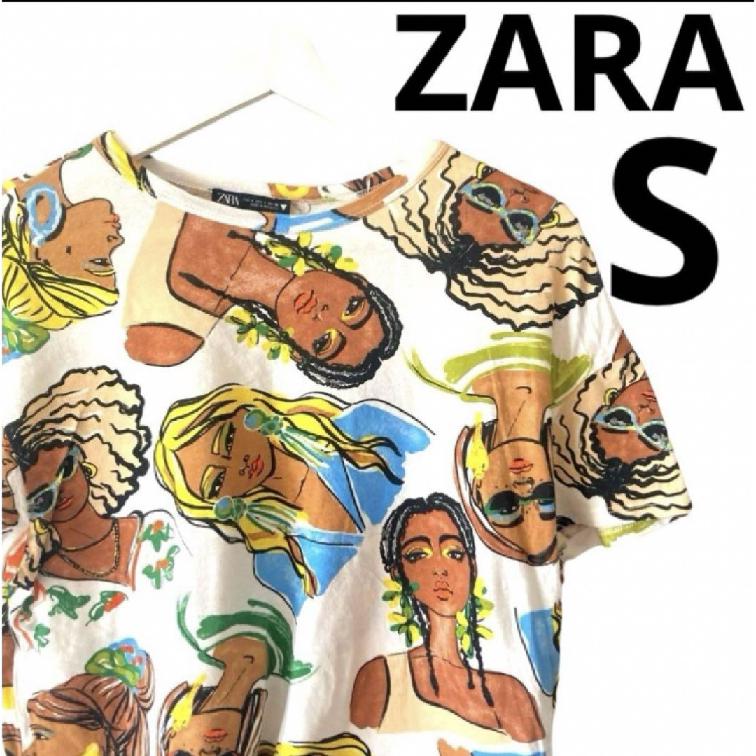 ZARA(ザラ)のザラ　総柄　Tシャツ　半袖　レディース　トップス　カットソー　ZARA レディースのトップス(カットソー(半袖/袖なし))の商品写真