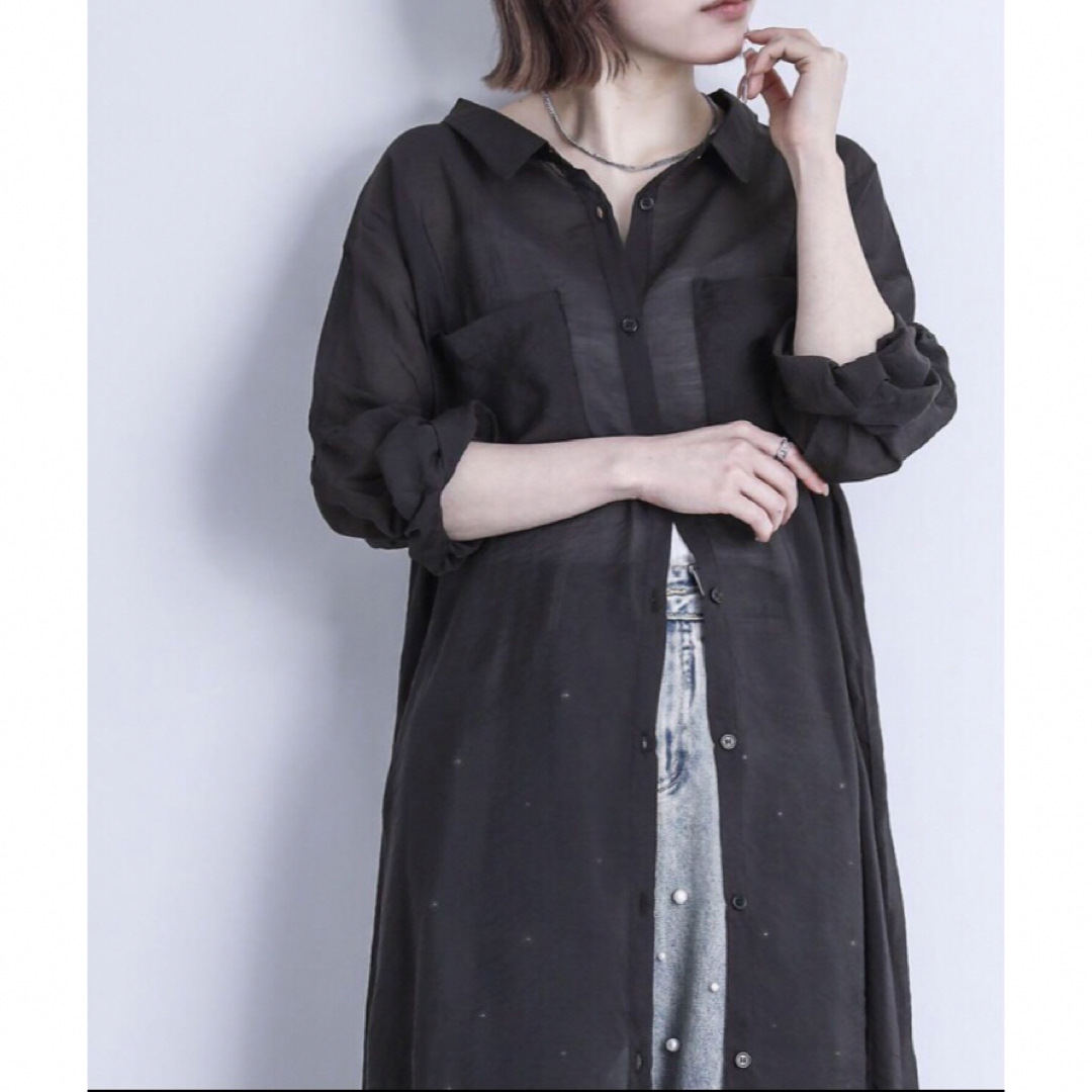 n'OrLABEL シアーシャツ　ワンピース　黒　シンプル　シースルー レディースのワンピース(ロングワンピース/マキシワンピース)の商品写真