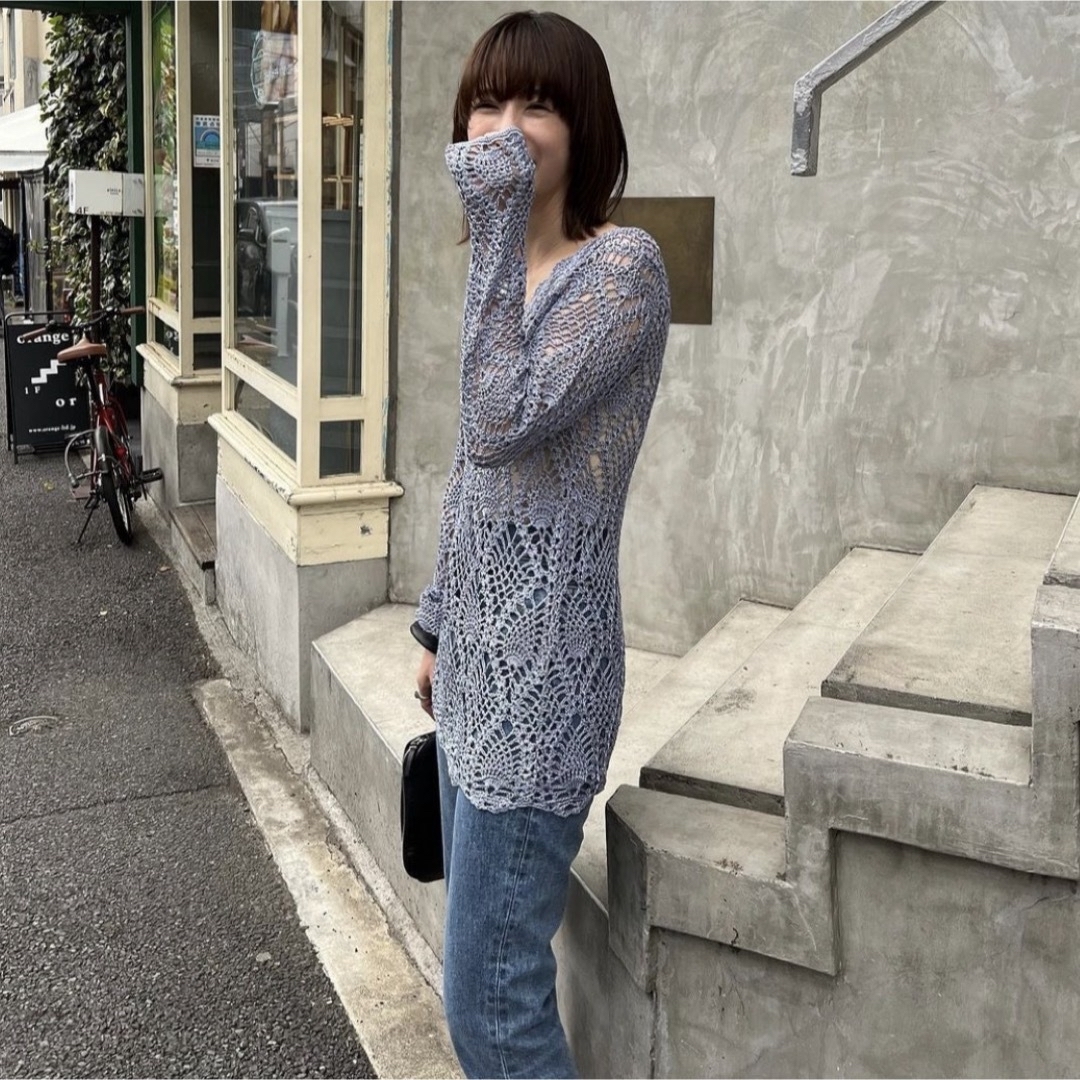 CLANE(クラネ)の【CLANE】CROCHET V NECK LONG KNIT TOPS レディースのトップス(ニット/セーター)の商品写真