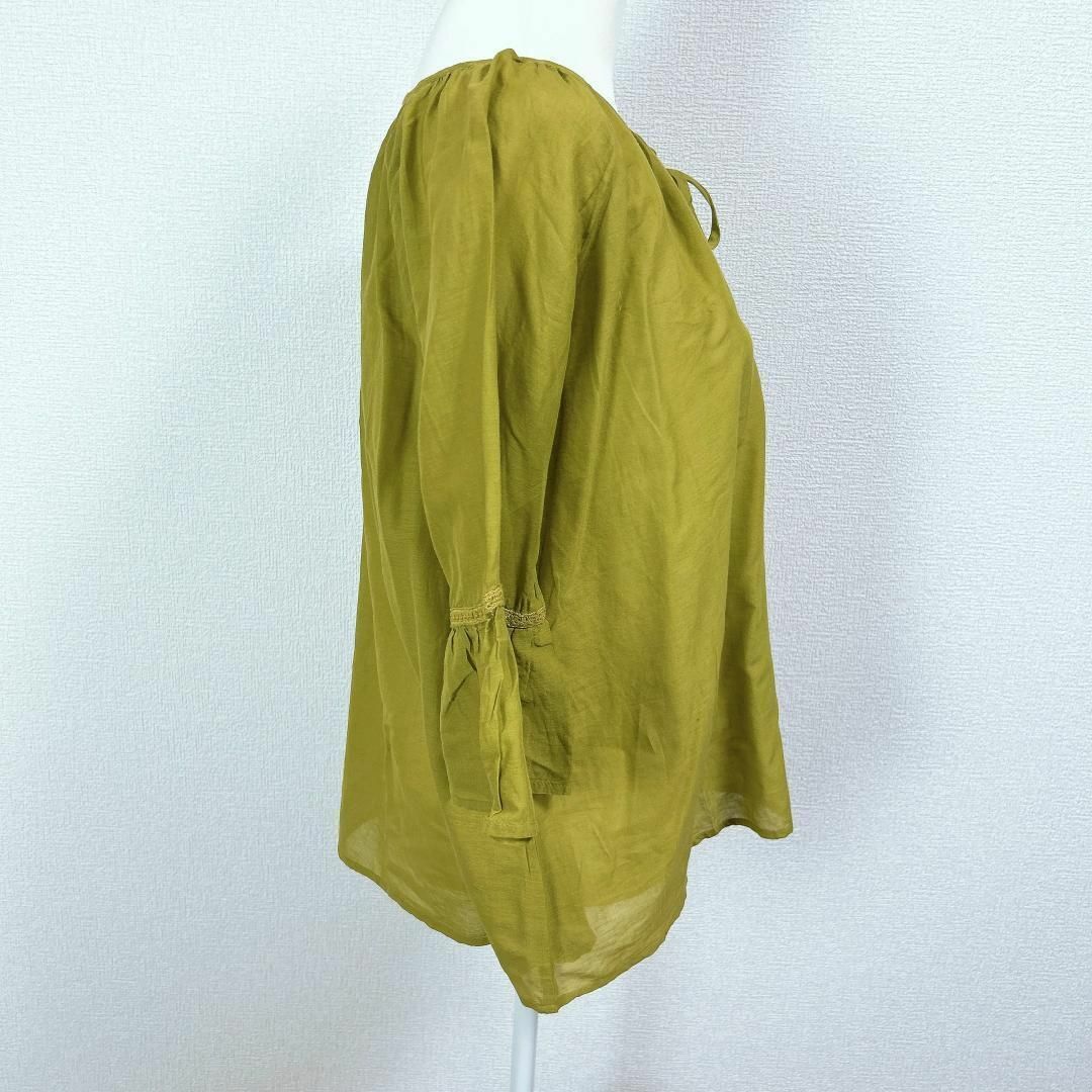 □【新品】CRAZY DOLL シアーブラウス リボン コットン 黄緑 レディースのトップス(その他)の商品写真