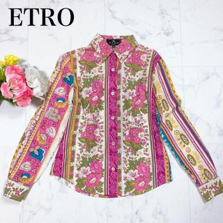 エトロ(ETRO)の▼ETRO エトロ 花柄 長袖 シャツ 38 ピンク×イエロー(その他)