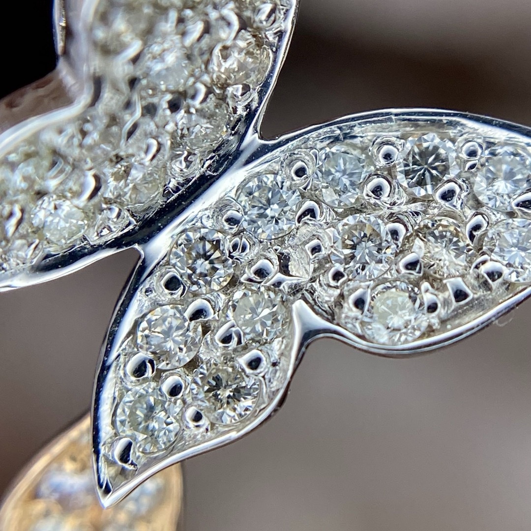 天然ダイヤモンド『蝶モチーフ』 ネックレス 計0.36ct K18WG/PG レディースのアクセサリー(ネックレス)の商品写真