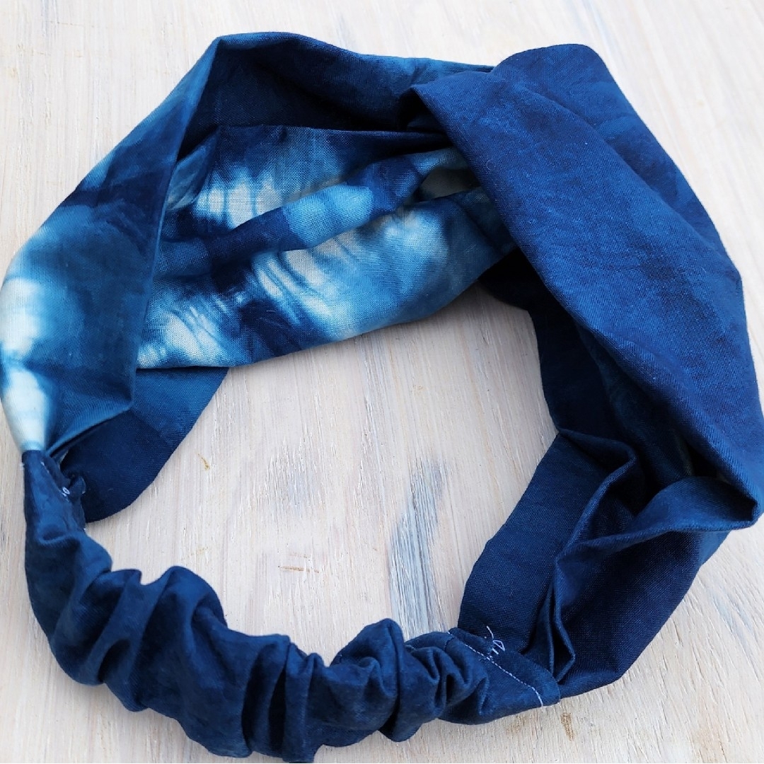 濃い色　藍染ターバン002ゆっくりサイズ人気の藍染ターバン^_^ レディースのヘアアクセサリー(ヘアバンド)の商品写真