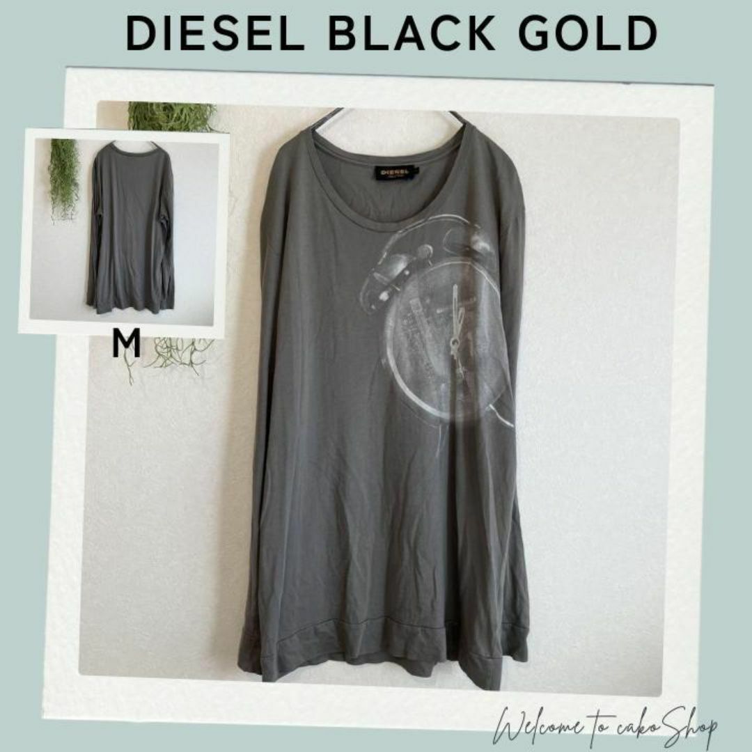 DIESEL BLACK GOLD(ディーゼルブラックゴールド)のディーゼル　DIESEL　ブラックゴールド　プリント柄　ロングＴシャツＭ　グレー メンズのトップス(Tシャツ/カットソー(七分/長袖))の商品写真