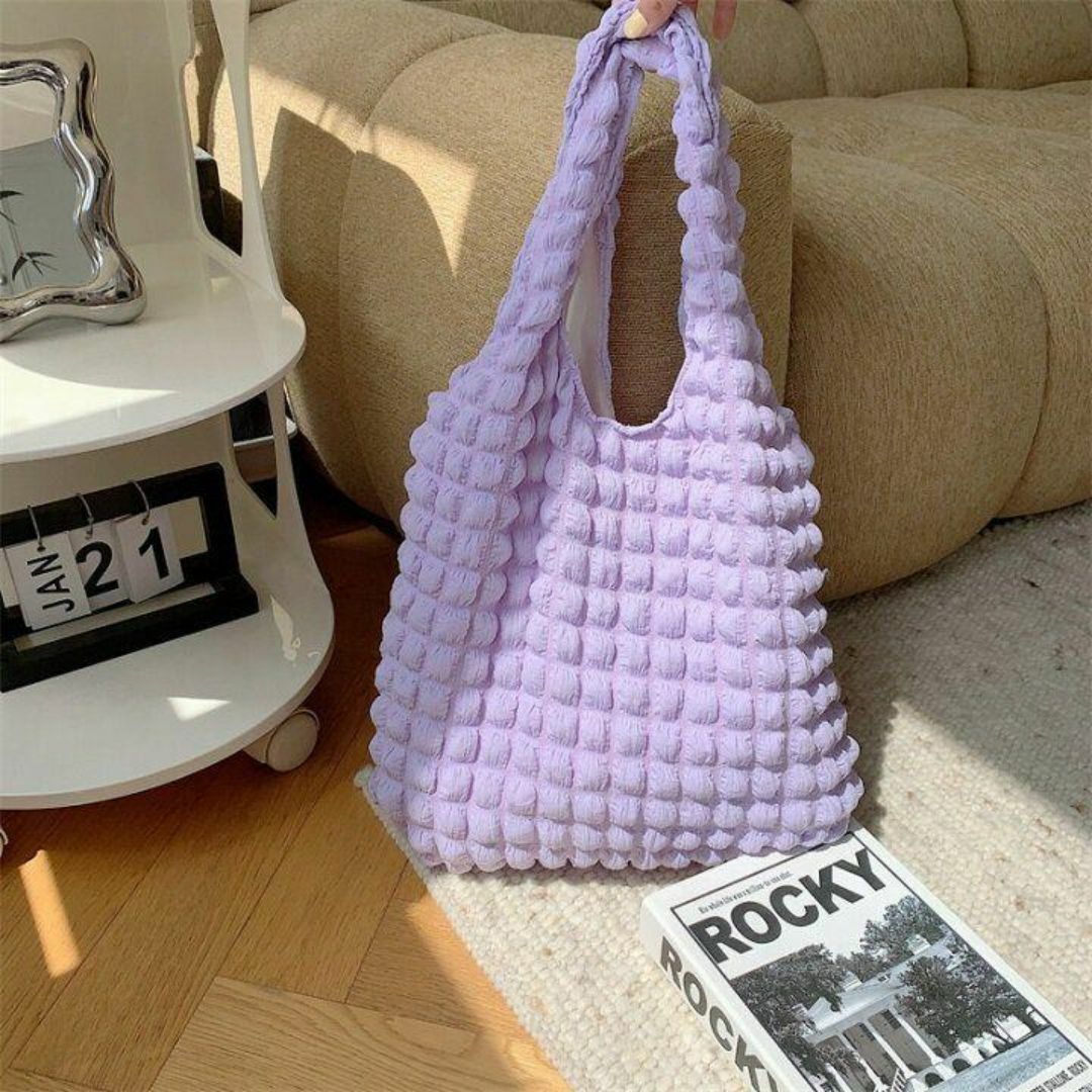 可愛い❤大容量 ポコポコ トート エコ バッグ パープル 紫 A4 韓国 レディースのバッグ(トートバッグ)の商品写真