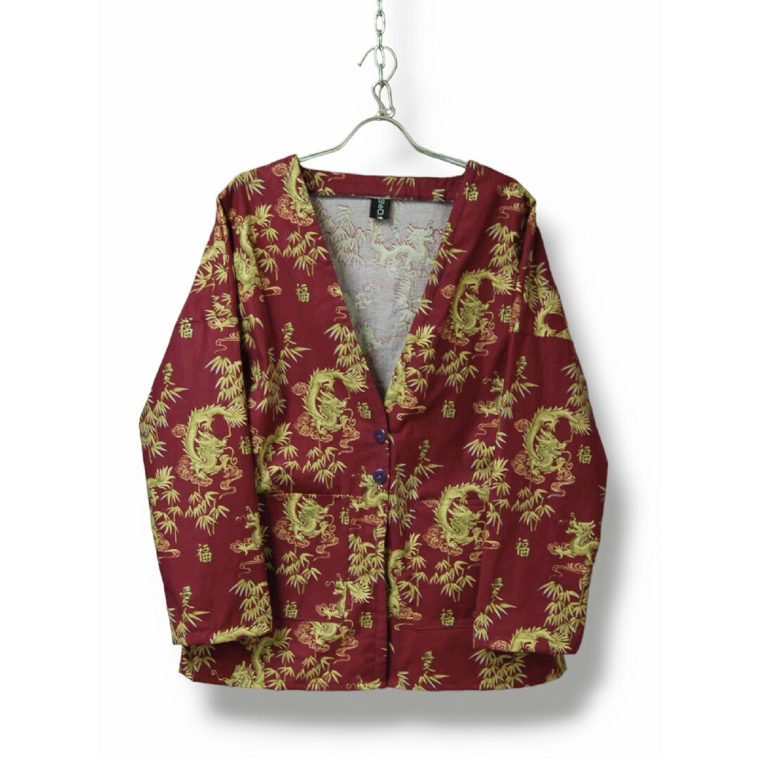 龍　福×愛　USAコットン　カーディガンシャツジャケット:ワインレッド レディースのトップス(カーディガン)の商品写真
