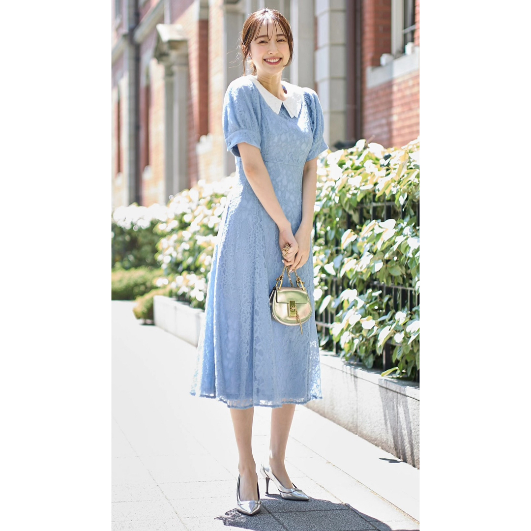 TOCCO closet(トッコクローゼット)のtocco closet 襟付きバイカラー総レースワンピース レディースのワンピース(ロングワンピース/マキシワンピース)の商品写真