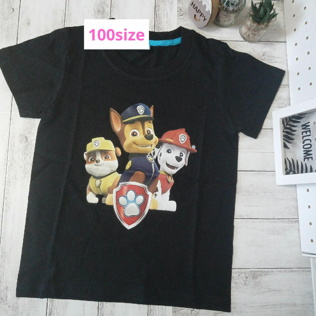 パウパトロール Tシャツ 半袖 100 BLACK Part３ キッズ/ベビー/マタニティのキッズ服男の子用(90cm~)(Tシャツ/カットソー)の商品写真