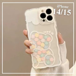 iPhoneケース スマホカバー 熊 花 パステルカラー(iPhoneケース)