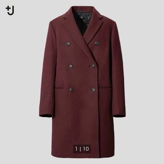 ユニクロ(UNIQLO)の【完売】UNIQLO＋J ジルサンダー ダブルフェイスダブルコート　ワイン(ロングコート)