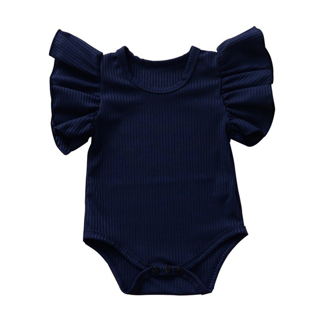 【最終価格】ベビー　ロンパース　ネイビー　80　赤ちゃん　女の子　半袖 キッズ/ベビー/マタニティのベビー服(~85cm)(ロンパース)の商品写真
