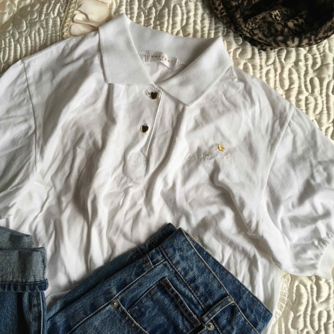 Lochie(ロキエ)のSALE★2024ss 038 vintage White polo shirt レディースのトップス(シャツ/ブラウス(半袖/袖なし))の商品写真