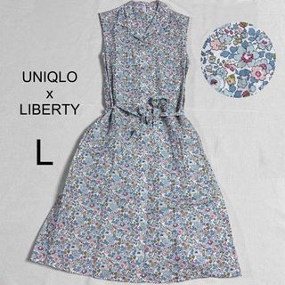 ユニクロ(UNIQLO)の【美品】ユニクロ  リバティロンドン  ノースリーブワンピース　リネン混　L(ひざ丈ワンピース)