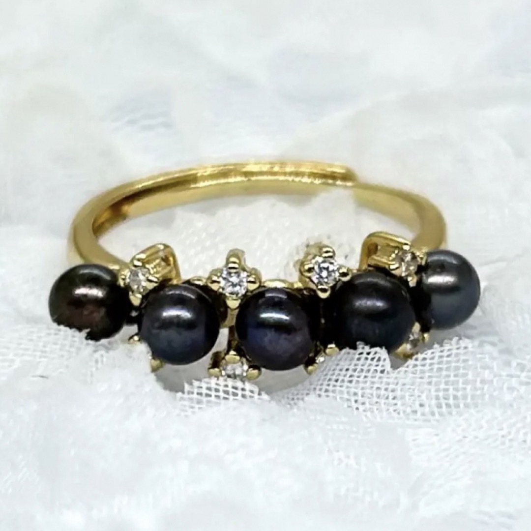 あこや真珠  真珠リング 黒真珠ベビー  ジルコニア  パールリング レディースのアクセサリー(リング(指輪))の商品写真