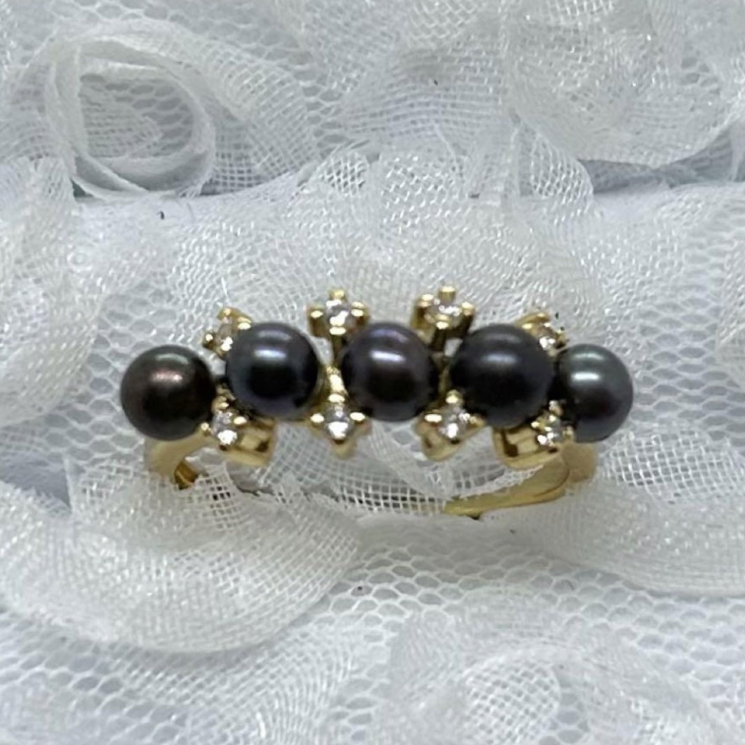 あこや真珠  真珠リング 黒真珠ベビー  ジルコニア  パールリング レディースのアクセサリー(リング(指輪))の商品写真