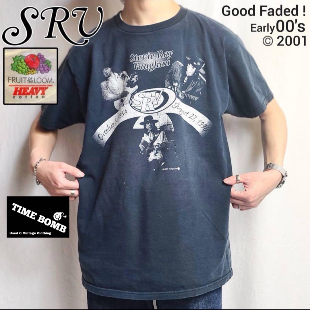 FRUIT OF THE LOOM(フルーツオブザルーム)の00s SRV スティーヴィー レイ ヴォーン バンドTシャツ フェード 墨黒 メンズのトップス(Tシャツ/カットソー(半袖/袖なし))の商品写真