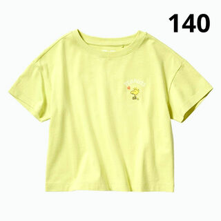 ユニクロ(UNIQLO)のUT　半袖 140 スヌーピー Ｔシャツ  薄黄緑　ウッドストック(Tシャツ/カットソー)