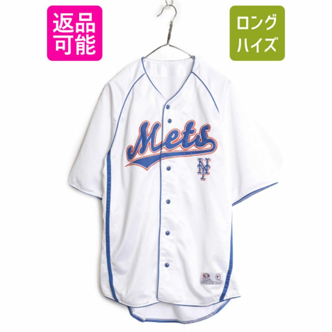 MLB オフィシャル TRUE FAN メッツ ベースボール シャツ メンズ L 古着 ゲームシャツ ユニフォーム メジャーリーグ 半袖シャツ 野球 重ね着 スポーツ/アウトドアの野球(ウェア)の商品写真