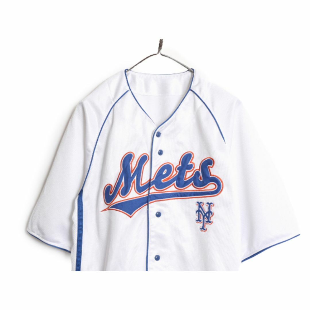 MLB オフィシャル TRUE FAN メッツ ベースボール シャツ メンズ L 古着 ゲームシャツ ユニフォーム メジャーリーグ 半袖シャツ 野球 重ね着 スポーツ/アウトドアの野球(ウェア)の商品写真