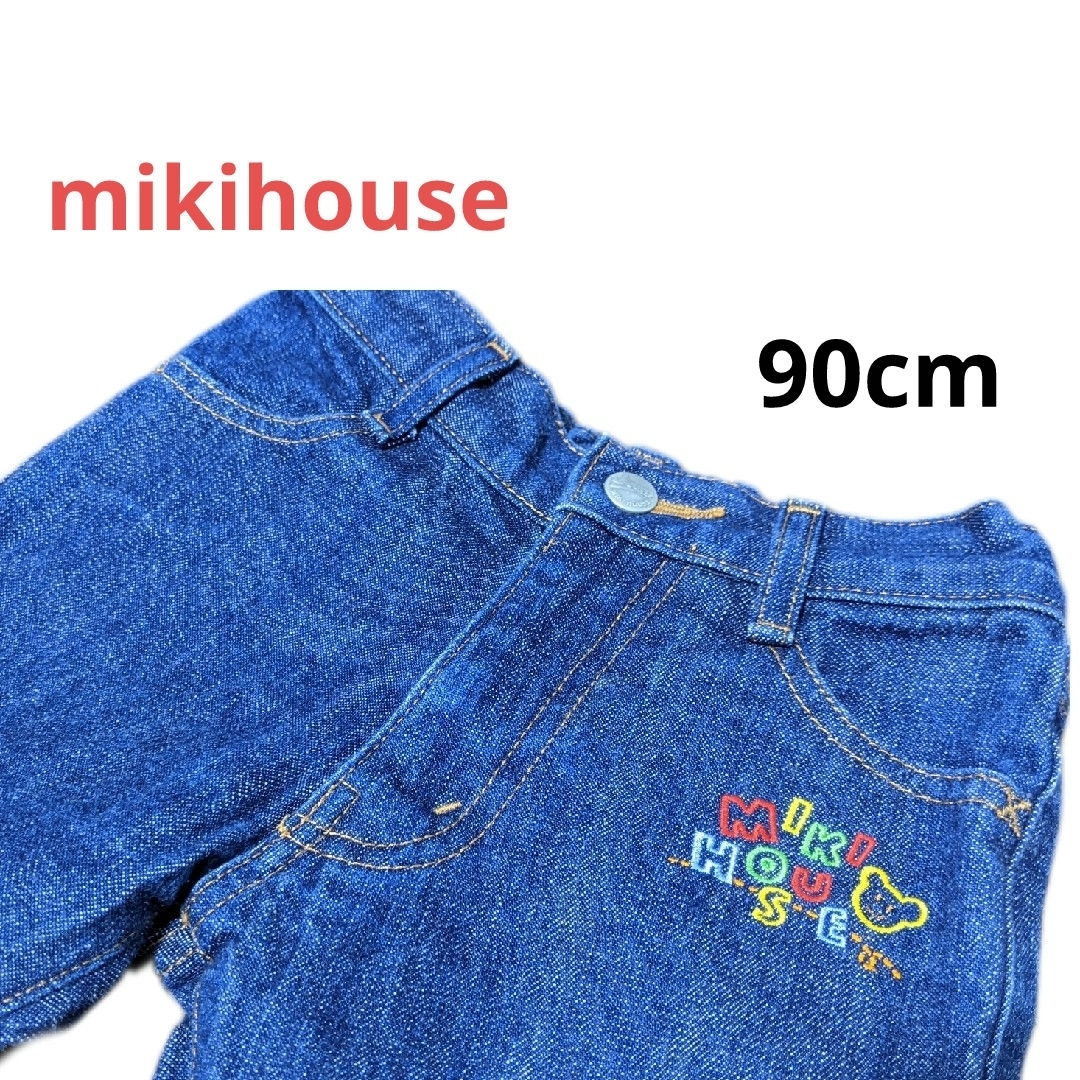 mikihouse(ミキハウス)の美品　ミキハウス　90cm ズボン　デニム　　カラフルロゴ キッズ/ベビー/マタニティのキッズ服男の子用(90cm~)(パンツ/スパッツ)の商品写真