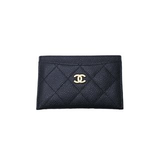 シャネル(CHANEL)のCHANEL シャネル ココマーク カードケース 16番台 キャビアスキン ブラック ゴールド金具 美品 中古 63680(パスケース/IDカードホルダー)