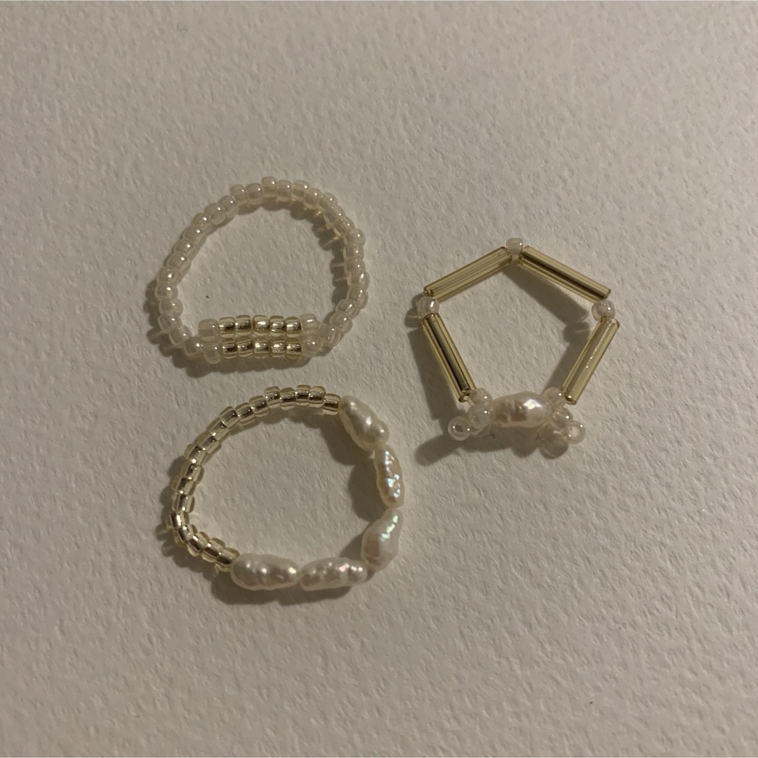 ハンドメイド　ビーズリング　指輪　3個セット レディースのアクセサリー(リング(指輪))の商品写真