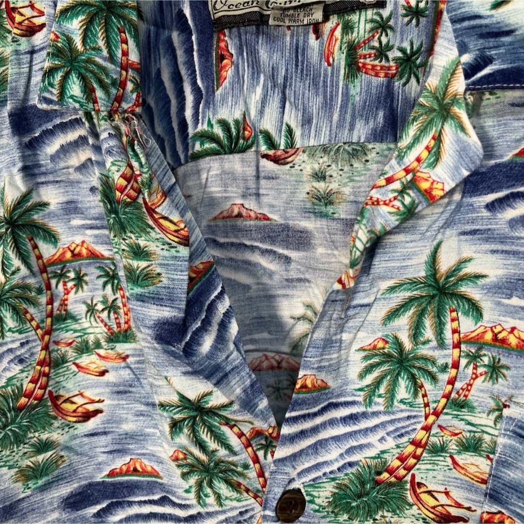 【アロハシャツ】半袖柄シャツレーヨン　総柄ヤシの木ヨット　オープンカラー海47 メンズのトップス(シャツ)の商品写真