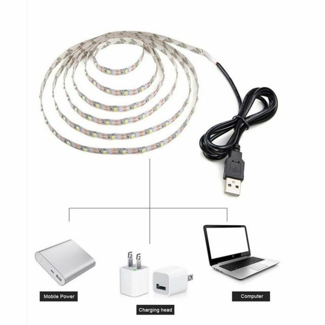 ★多用途★ LED テープライト USB給電 1m 間接照明 昼白色 他カラー有 インテリア/住まい/日用品のライト/照明/LED(その他)の商品写真