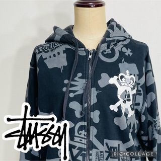 ステューシー(STUSSY)の【送料無料】STUSSY ジップパーカー◎スカル総柄 東京(パーカー)