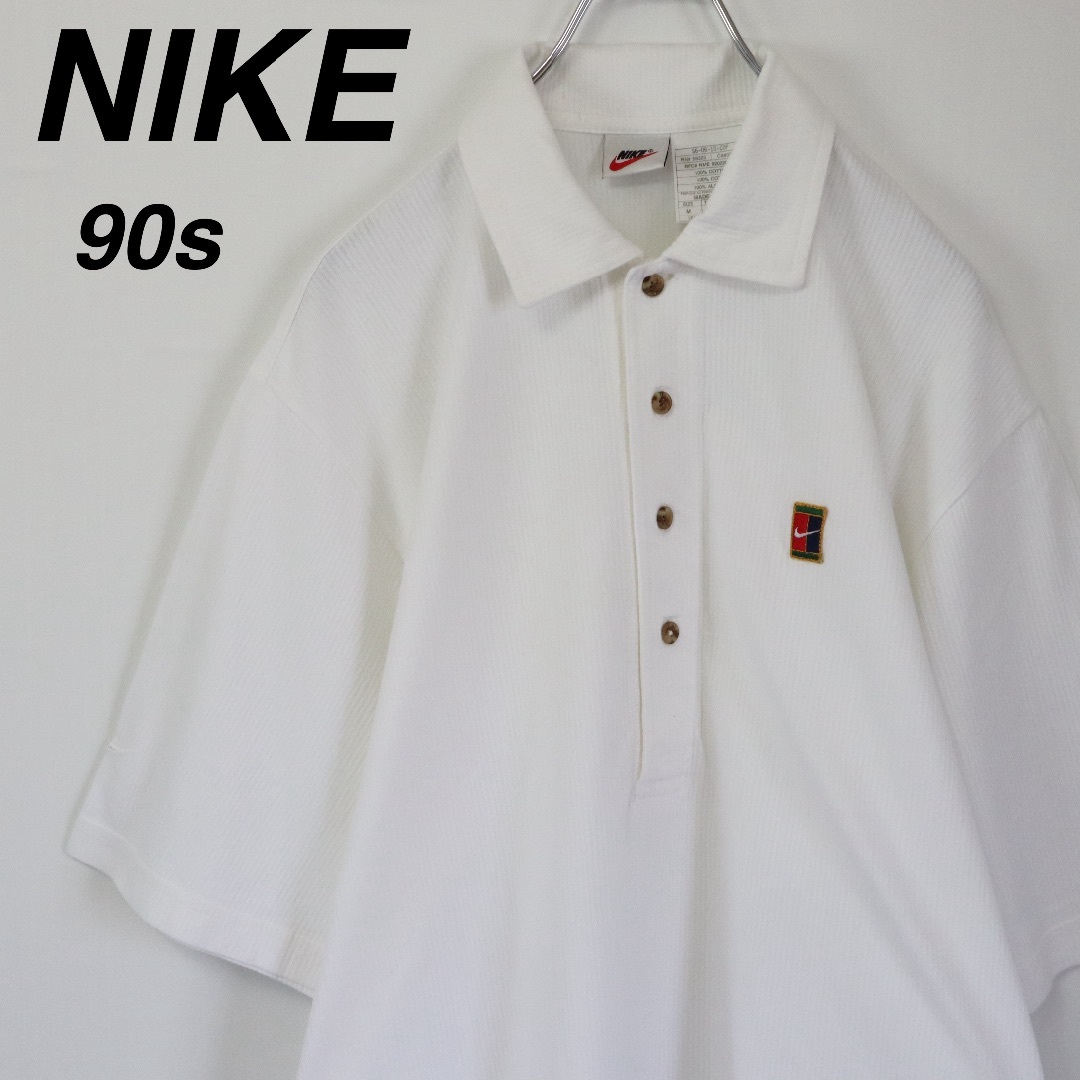 NIKE(ナイキ)の【90s】ナイキ／ポロシャツ　銀タグ　刺繍ロゴ　ビッグサイズ　無地　ビンテージ メンズのトップス(ポロシャツ)の商品写真