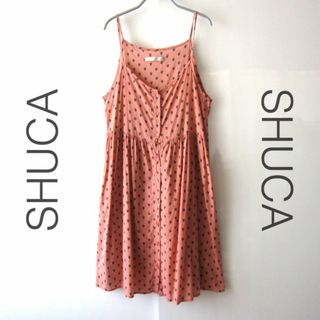 シュカ(shuca)の美品　SHUCA／シュカ★　薄手　肩ひもキャミワンピース　コーラルピンク(ひざ丈ワンピース)