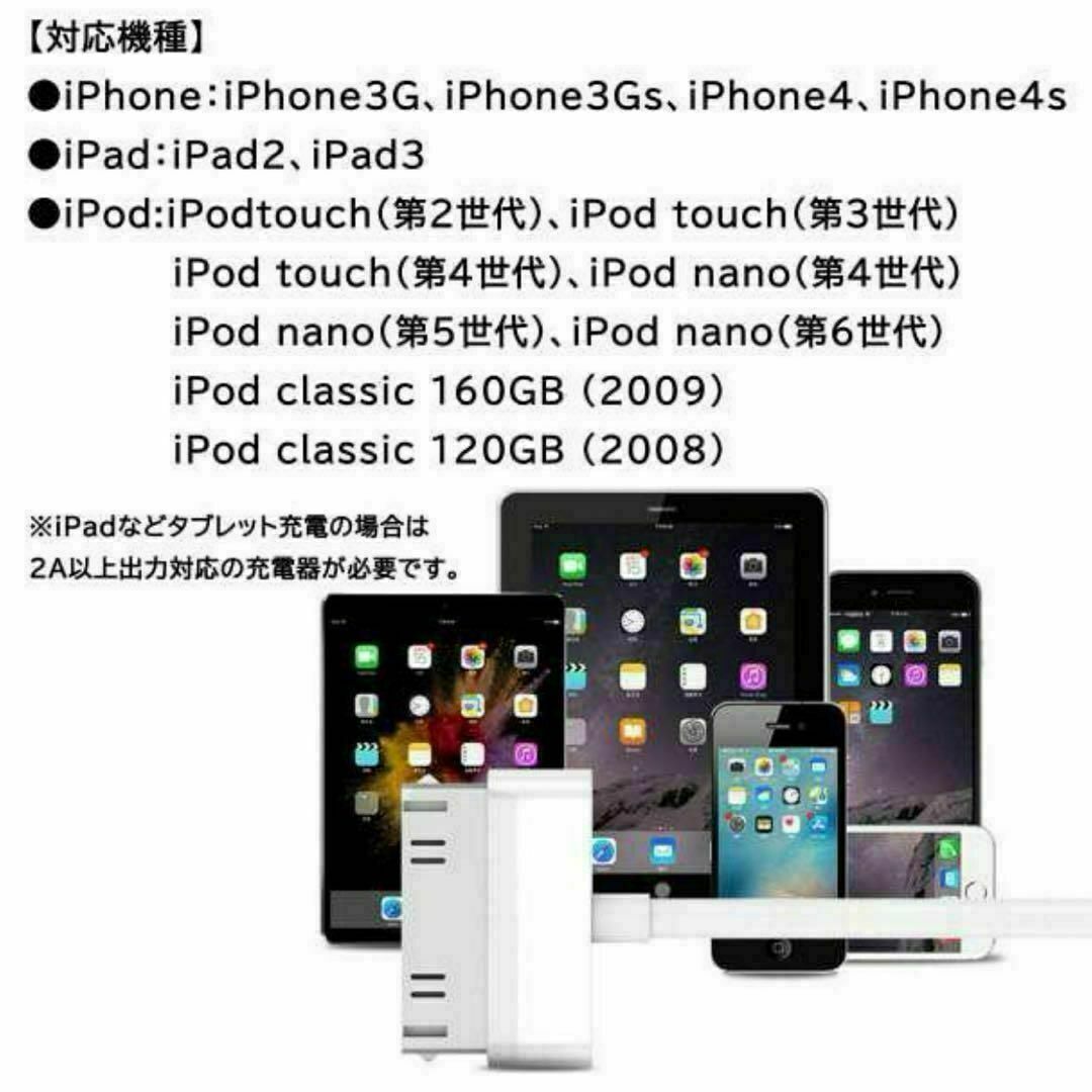 旧型 iPhone iPad iPod 充電器 充電 ケーブル USB 白 1ｍ スマホ/家電/カメラのスマートフォン/携帯電話(バッテリー/充電器)の商品写真