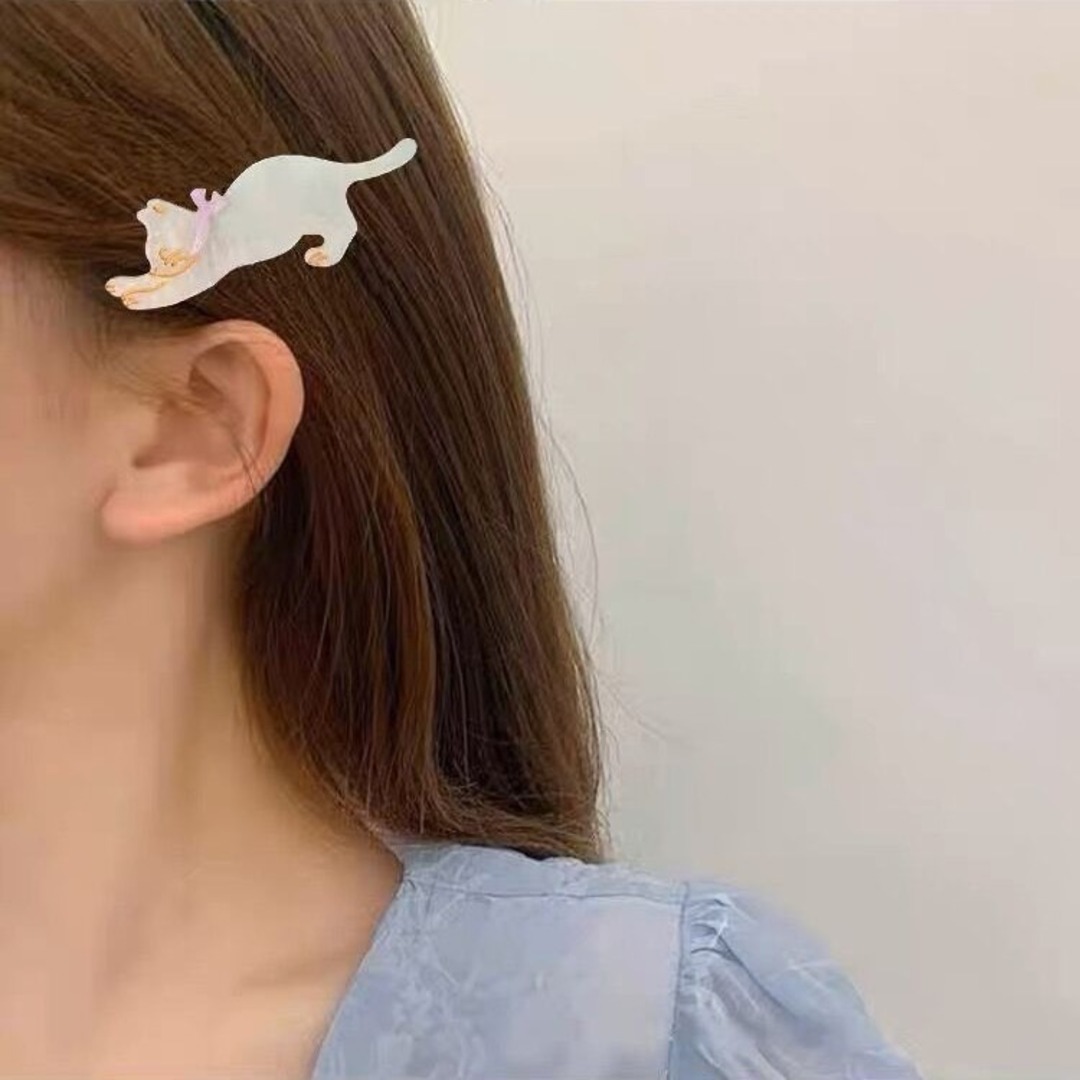 レディース　ヘアクリップ　キッズ　ヘアピン　ヘアアクセ　猫　ねこ　韓国　ホワイト レディースのヘアアクセサリー(ヘアピン)の商品写真