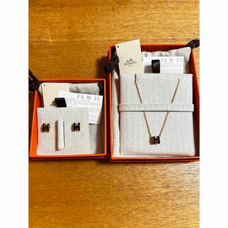 Hermes - エルメス　ミニポップH ネックレス&ピアス　ブラック×ローズゴールド