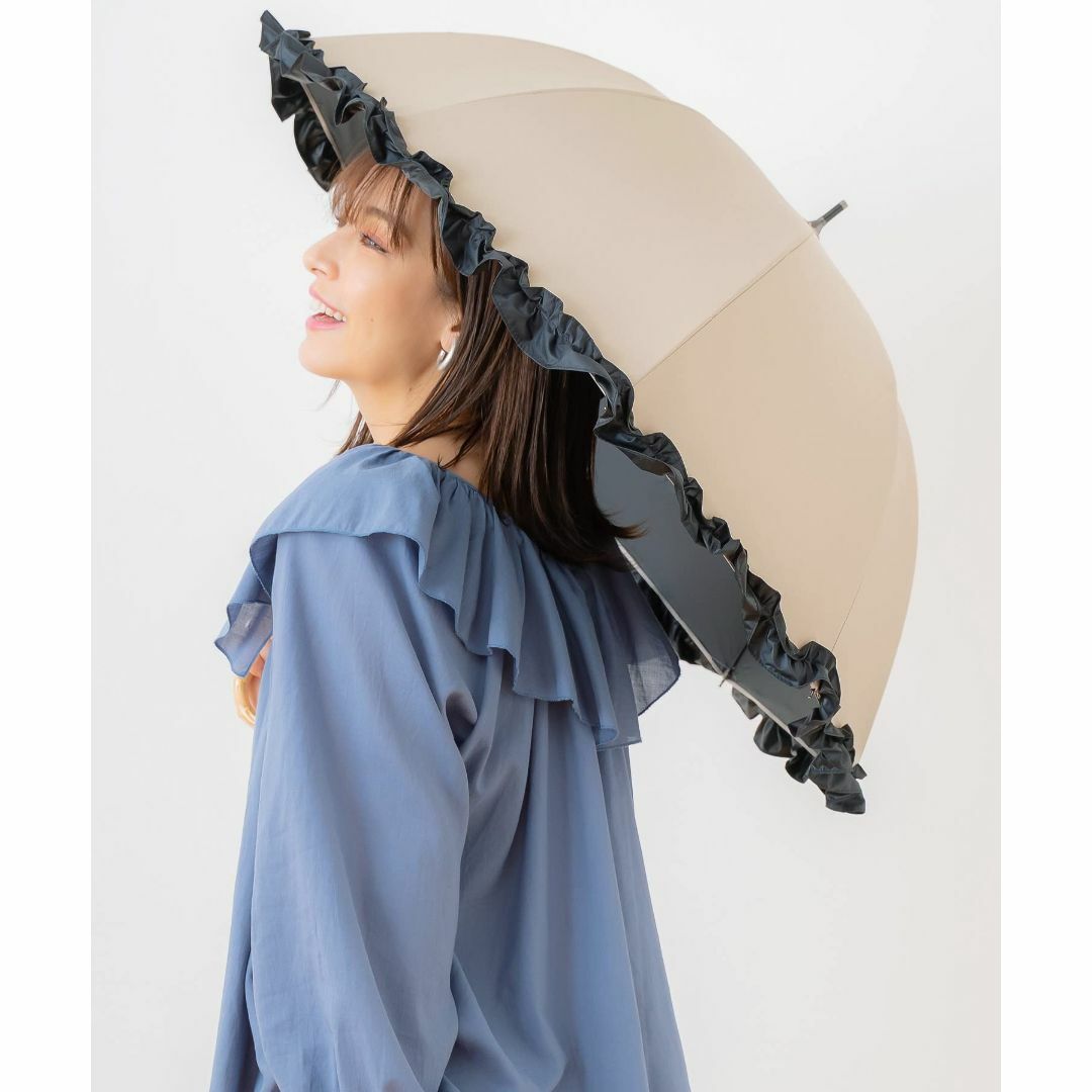 【色: グレージュ】macocca(マコッカ) 日傘 晴雨兼用 フリル ショート レディースのファッション小物(その他)の商品写真