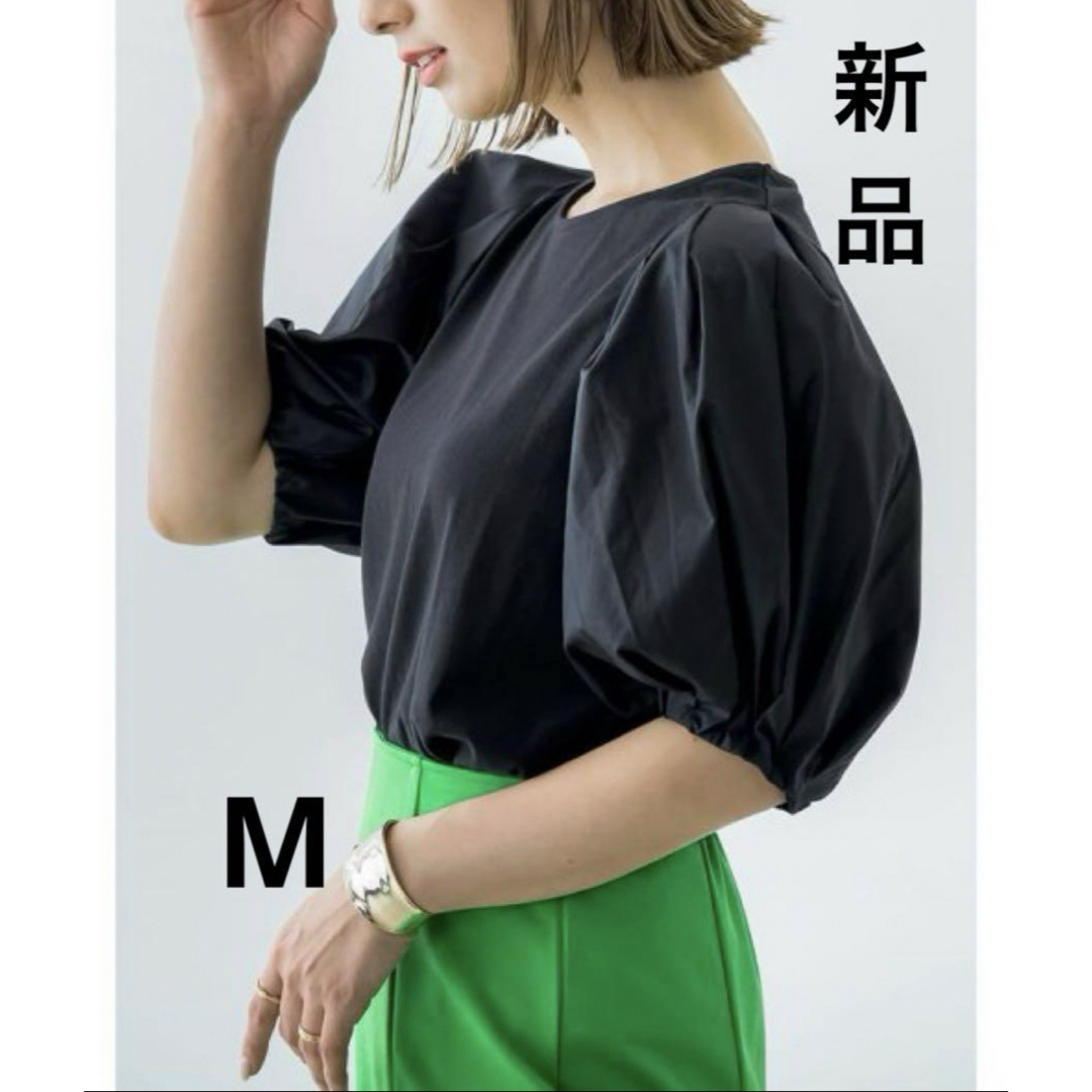Re:EDIT(リエディ)の異素材切替えボリュームスリーブブラウス　ブラック　M レディースのトップス(シャツ/ブラウス(半袖/袖なし))の商品写真