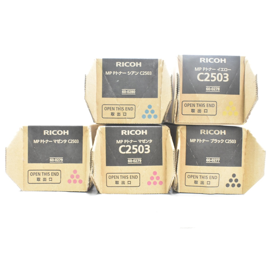 未使用 RICOH 純正 トナー C2503 4色5本（シアン・イエロー・ブラック×各1 / マゼンタ×2）  リコー ITU7BG840252-YR-N09-byebye インテリア/住まい/日用品のオフィス用品(OA機器)の商品写真