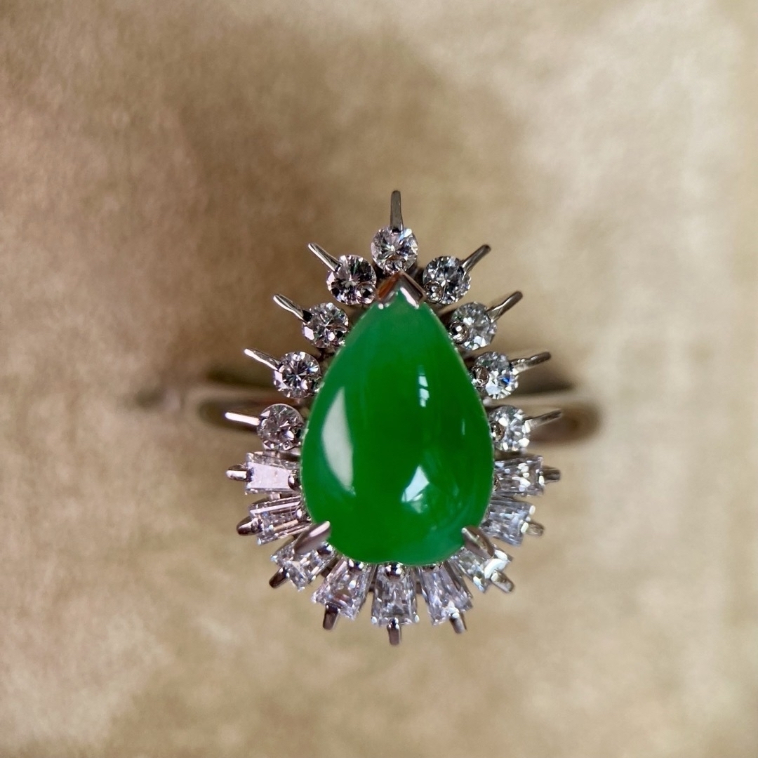 レトロ可愛い pt900 翡翠 ２.3ct 天然ダイヤモンド 鑑別付き　リング　 メンズのアクセサリー(リング(指輪))の商品写真
