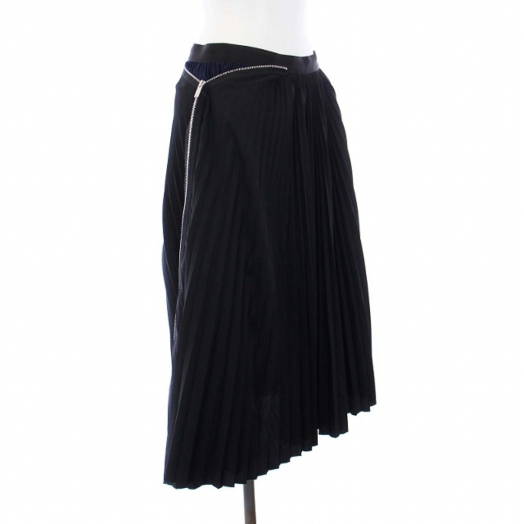 sacai(サカイ)のサカイ コットンポプリンシッパープリーツスカート ロング カットオフ 黒 紺 レディースのスカート(ロングスカート)の商品写真