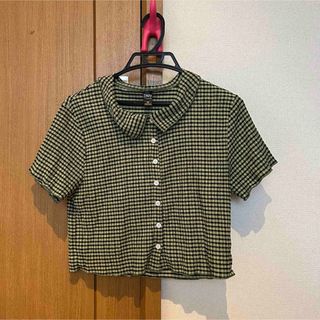 シーイン(SHEIN)の★美品★SHEIN レディース　ギンガムチェックシャツ　半袖ブラウス　イエロー(シャツ/ブラウス(半袖/袖なし))