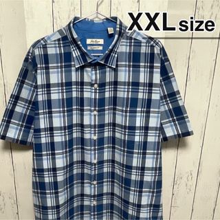 シャツ(shirts)のUSA古着　半袖シャツ　ネイビー　ブルー　青　チェック柄　VAN HEUSEN(シャツ)