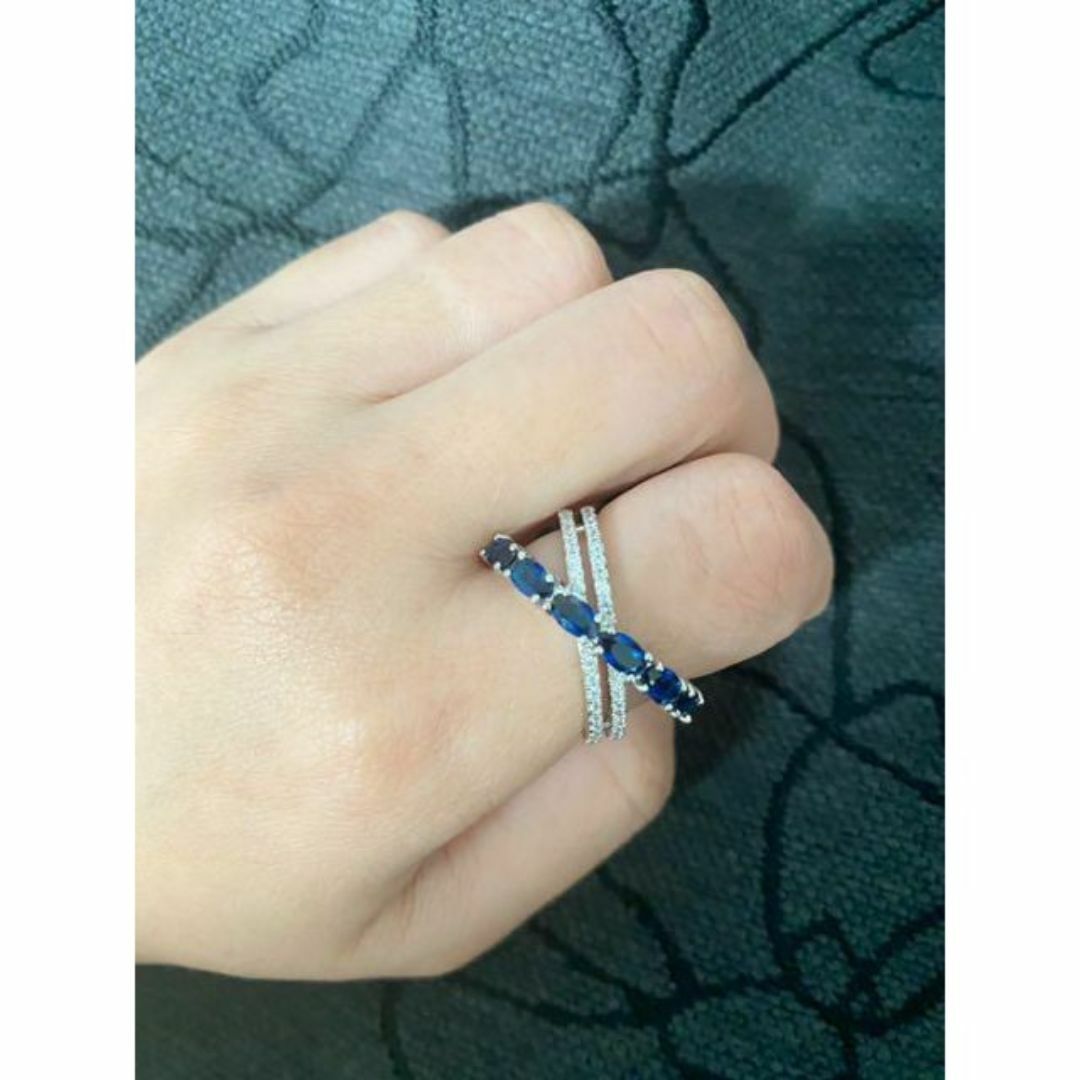（1207）14号　ブルー×クリアクロス高価な爪留めリング　高級感　指輪 レディースのアクセサリー(リング(指輪))の商品写真