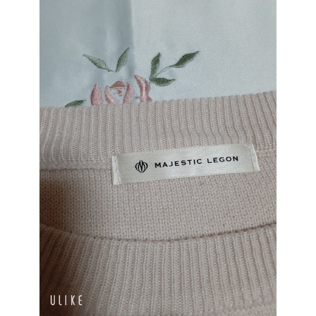 MAJESTIC LEGON(マジェスティックレゴン)のMAJESTIC♡LEGONセーターM  淡いピンク　ハート刺繍　フリル袖 レディースのトップス(ニット/セーター)の商品写真