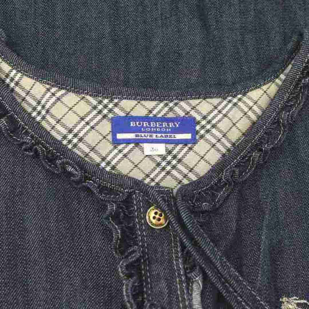 BURBERRY BLUE LABEL(バーバリーブルーレーベル)のバーバリーブルーレーベル フリルフレンチスリーブ デニムワンピース ミニ 36 レディースのワンピース(ミニワンピース)の商品写真