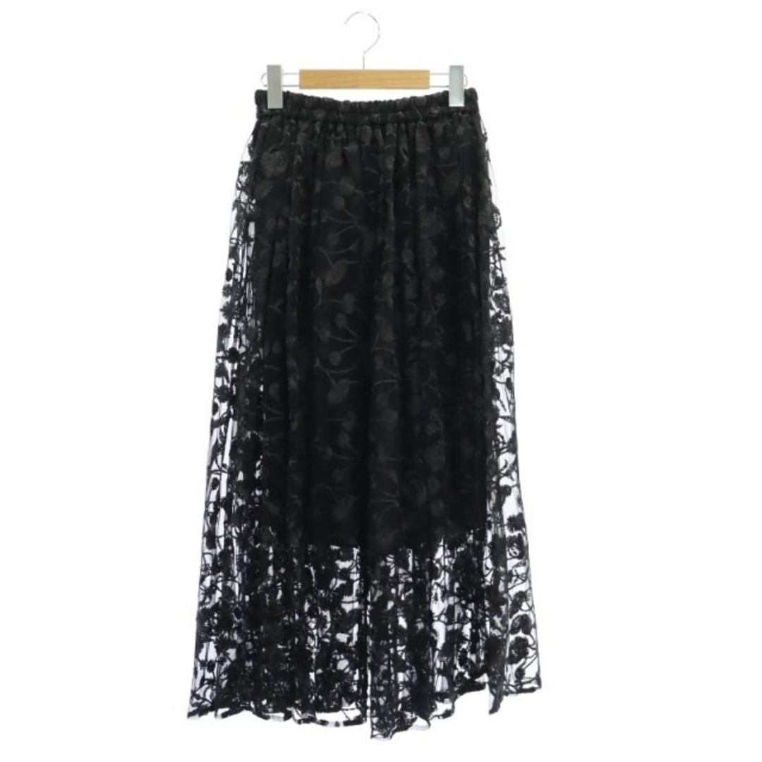 other(アザー)のオブリ OBLI ブラックチュールスカート ロング フレア 刺繍 S 黒 レディースのスカート(ロングスカート)の商品写真