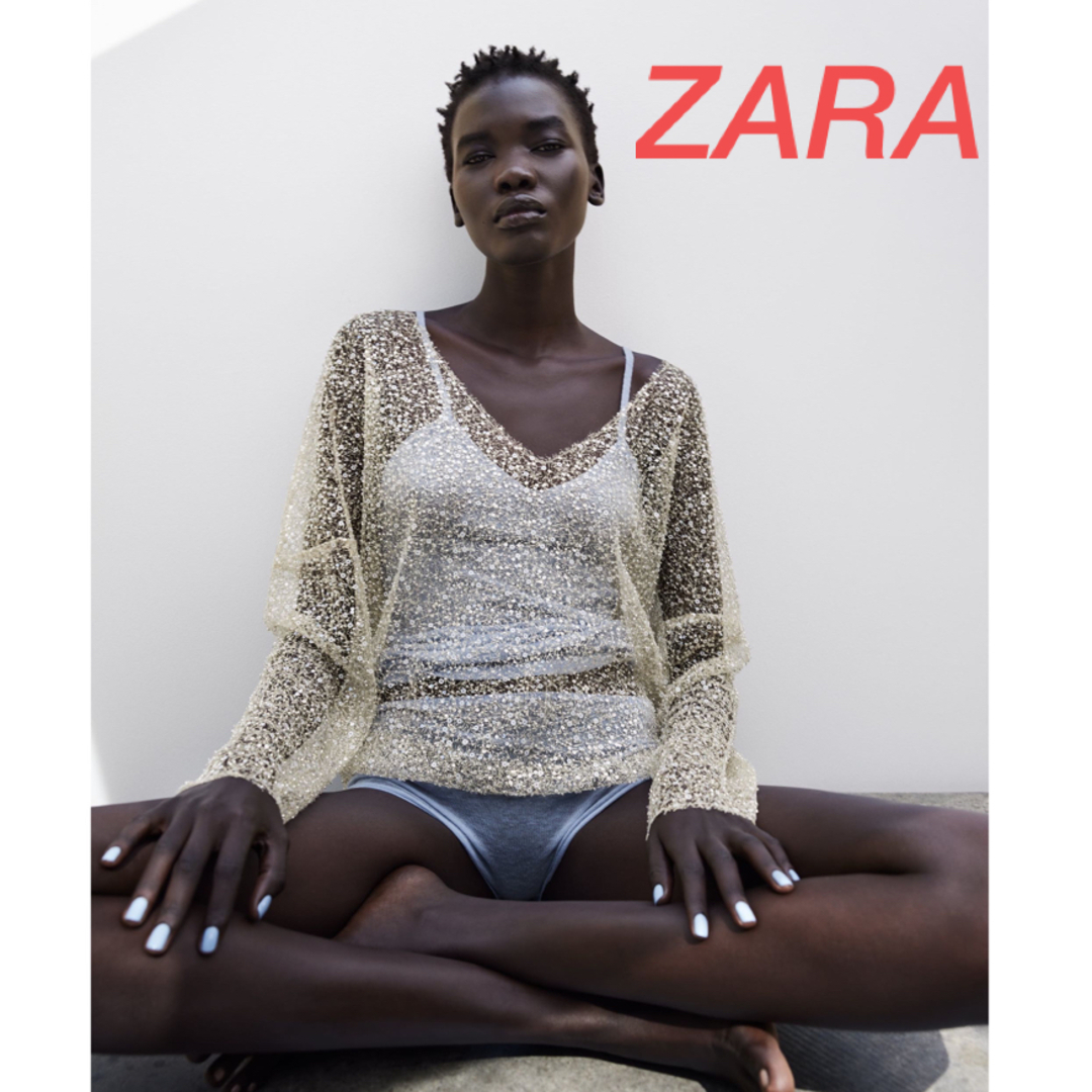 ZARA(ザラ)の大人気❗️完売品❗️ ZARA ビーズスパンコールスウェットシャツ レディースのトップス(シャツ/ブラウス(長袖/七分))の商品写真