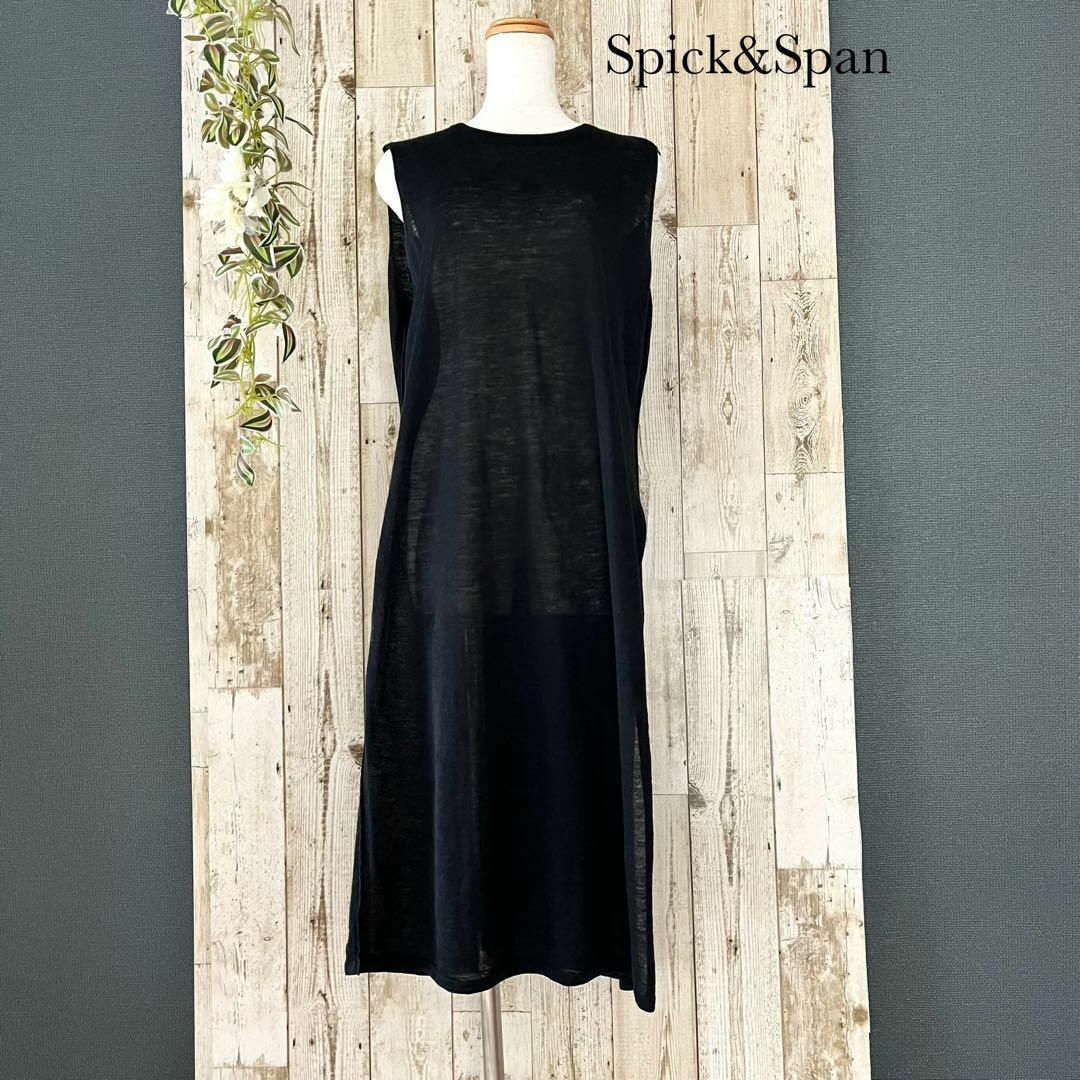 Spick & Span(スピックアンドスパン)の美品 Spick&Span リネン100% ノースリーブワンピース ブラック レディースのワンピース(ロングワンピース/マキシワンピース)の商品写真