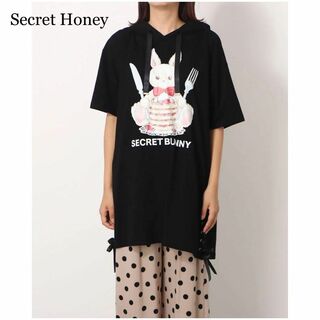 シークレットハニー(Secret Honey)の美品 完売品 Secret Honey パンケーキうさぎフード付ビッグTシャツ(ひざ丈ワンピース)